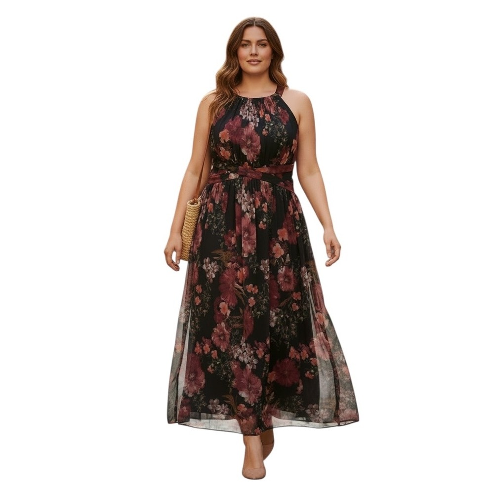 Candalite Mesh Floral Whimsigoth Women's size 3X Dark Romantic Maxi Halter Dress